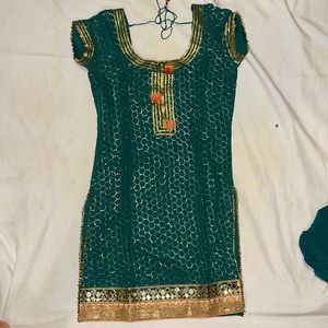 Teal green Indian suit with patiala pants